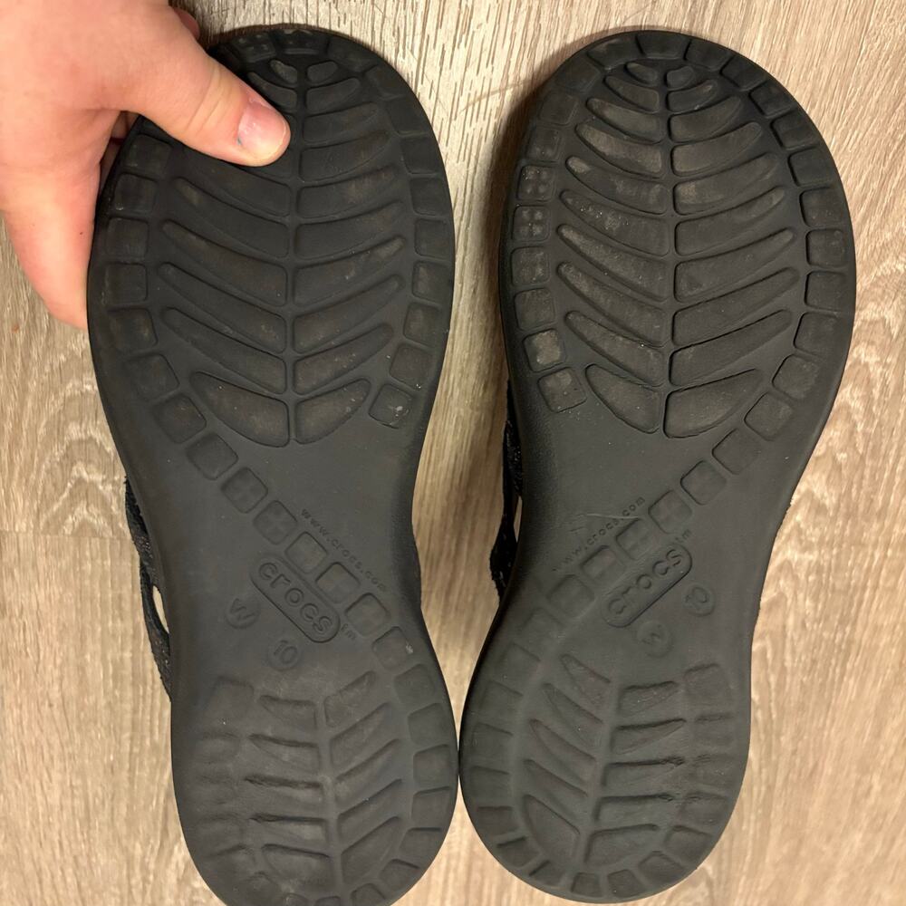 Crocs Capri V Shimmer Snake Sandals Flip Flops Womens Sz 10 Black Metallic Thong - Picture 7 of 10